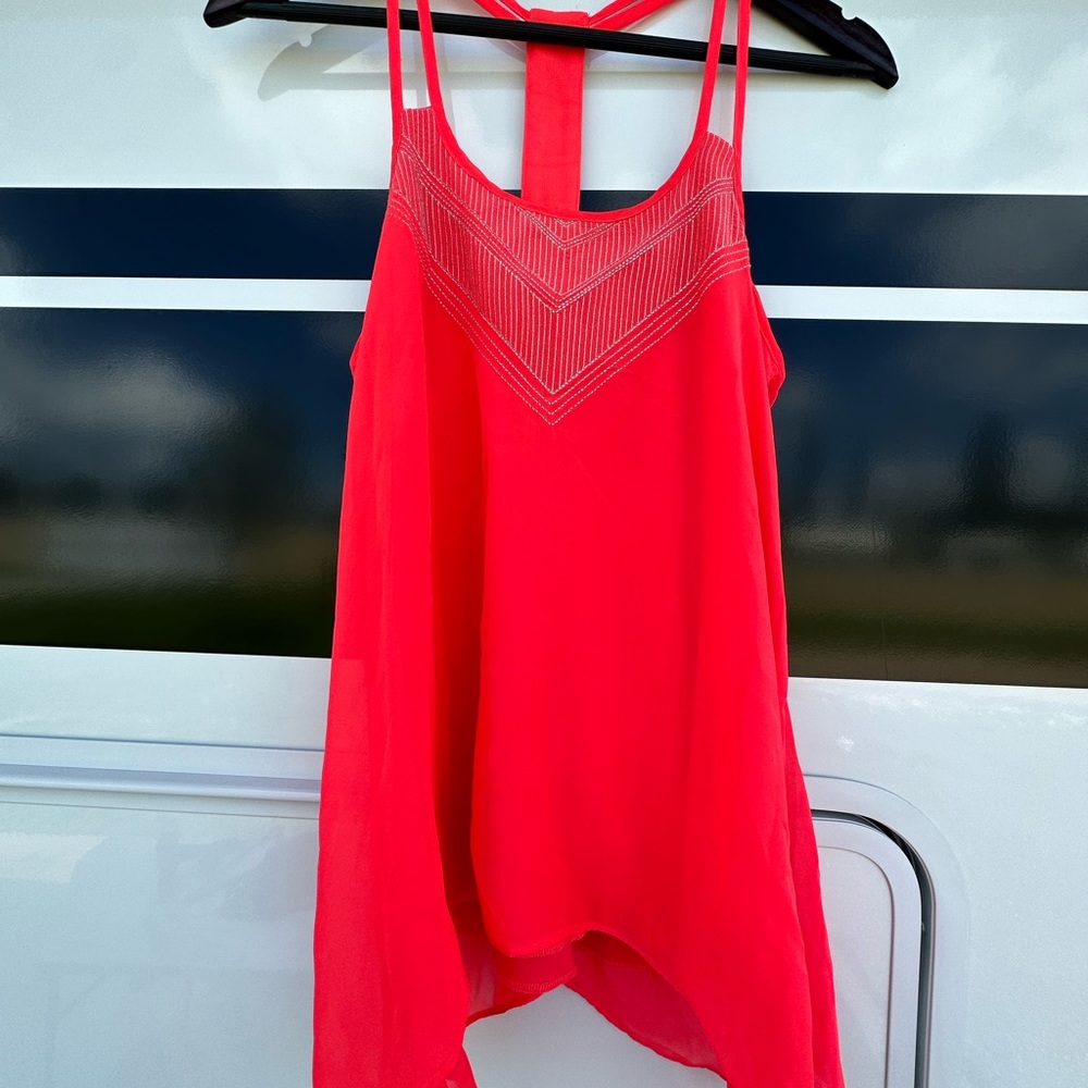Maurices Bright Coral Red Strappy Tank Top